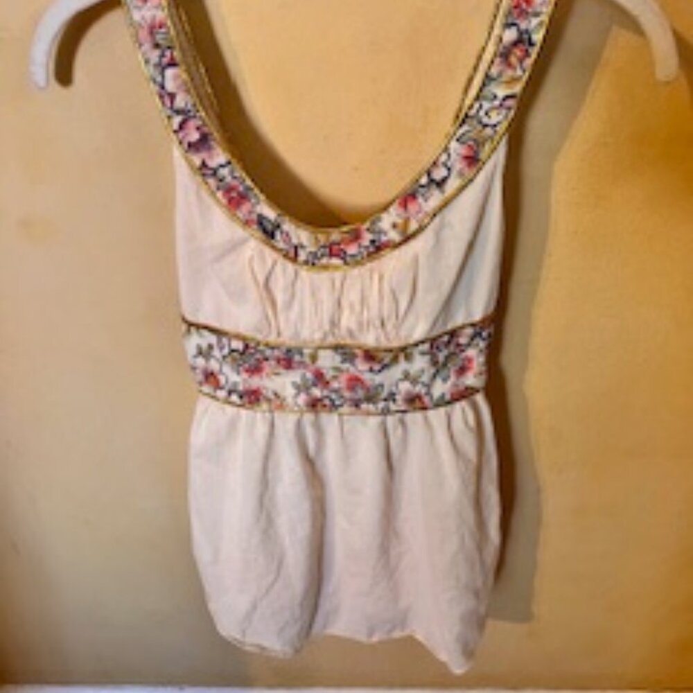 NEW Free People Cream Top with Red Floral and Gold Embellishments, Size 0